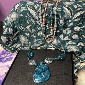 Teal and Silver Beaded Necklace Set